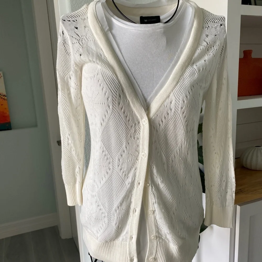 AB Studio White Cardigan Sz M - Picture 8 of 8